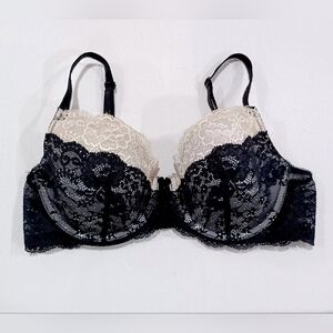 Victoria's Secret Lace Underwire Bra - Black and Cream, Size 34D